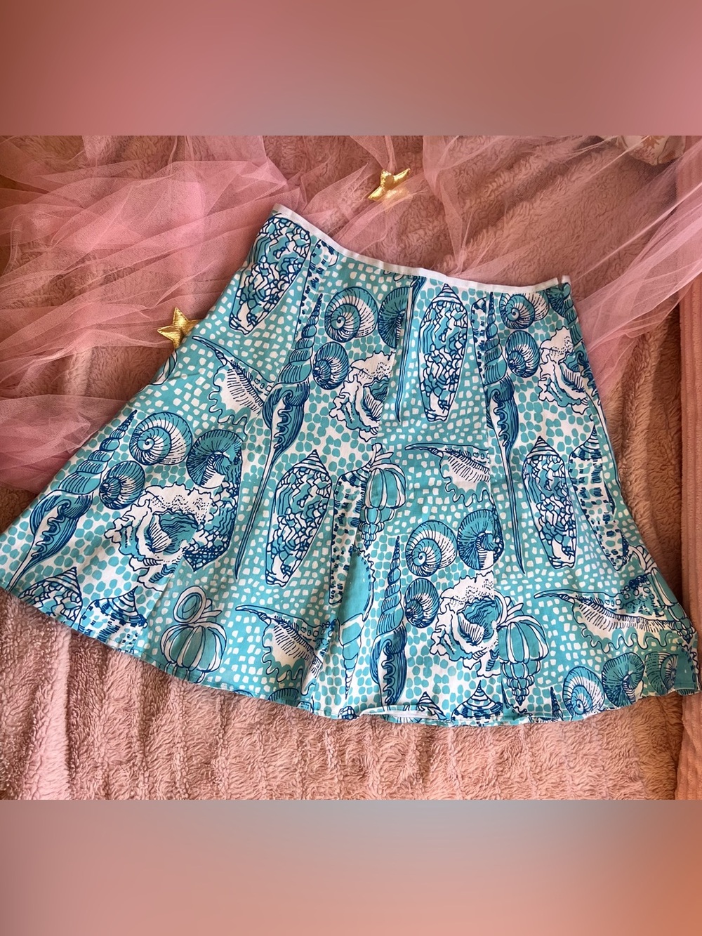 Key West Aqua Seashell Print Pleated Skirt | Size 6 | GUC | Resortwear 🐚🐬